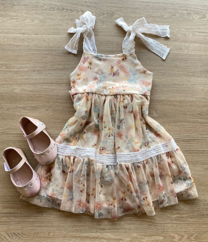 fernandaramoskids com br Vestido Infantil Feminino Curto Tule Com Detalhe em Guipir Floral 2