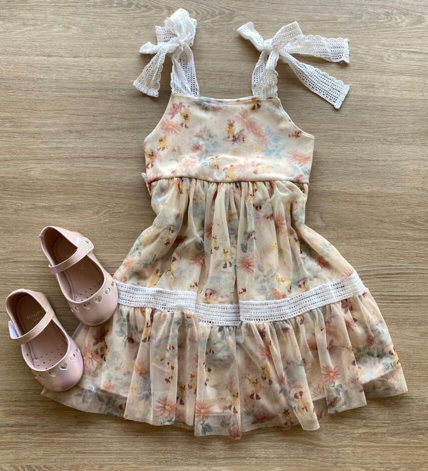 fernandaramoskids com br Vestido Infantil Feminino Curto Tule Com Detalhe em Guipir Floral 2