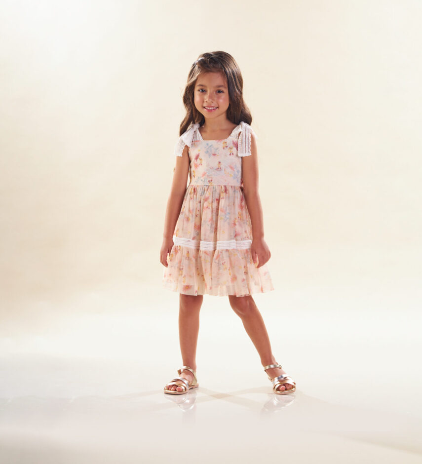 Vestido Infantil Feminino Curto Tule Com Detalhe em Guipir Floral Fernanda ramos kids