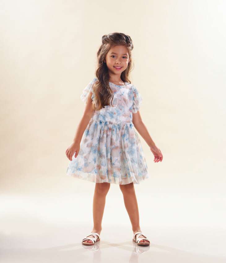 Vestido Infantil Feminino Curto Tule Detalhe em Bordado Fernanda Ramos Kids