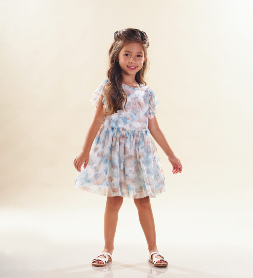 Vestido Infantil Feminino Curto Tule Detalhe em Bordado Fernanda Ramos Kids