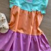 fernandaramoskids com br Vestido Infantil Feminino Curto Verde Laranja e Rosa 1