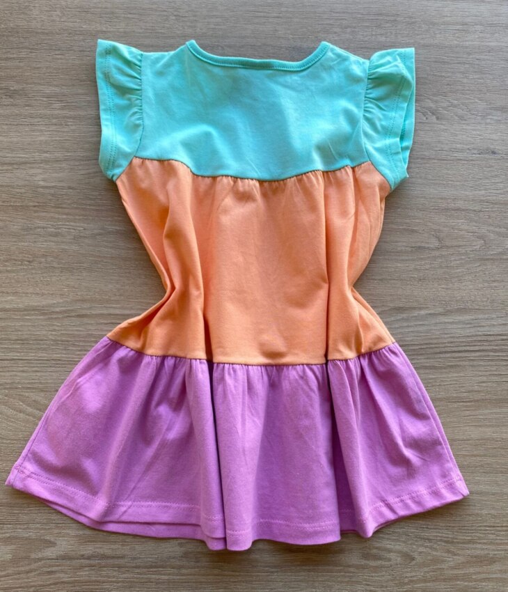fernandaramoskids com br Vestido Infantil Feminino Curto Verde Laranja e Rosa 2