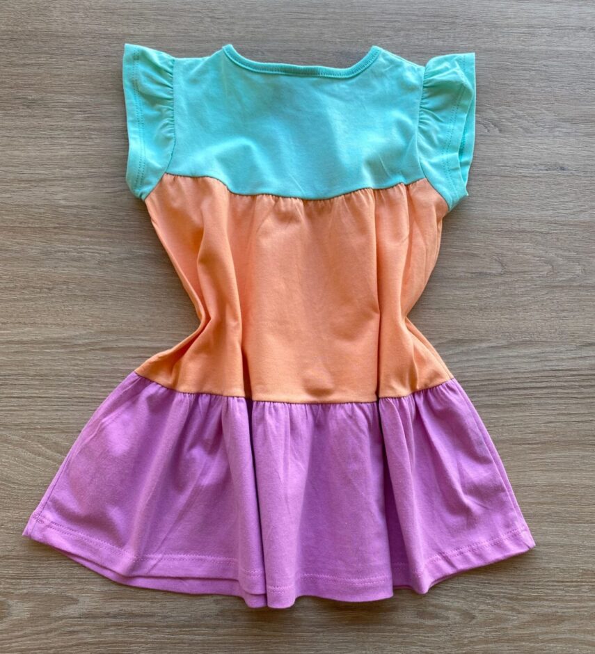 fernandaramoskids com br Vestido Infantil Feminino Curto Verde Laranja e Rosa 2