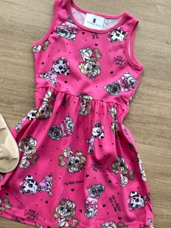 fernandaramoskids com br Vestido Infantil Feminino de Malha Estampa de Animais Rosa 1