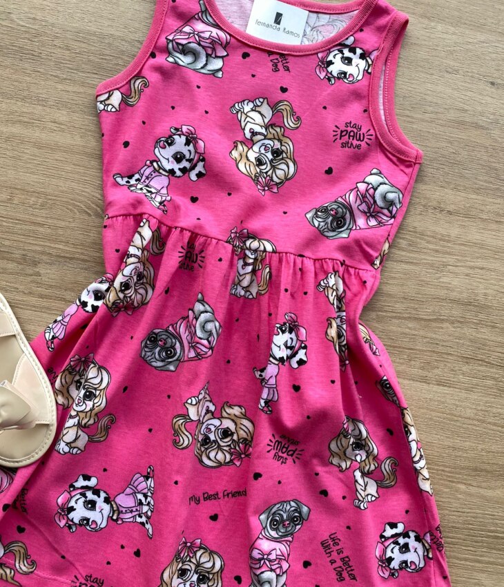 fernandaramoskids com br Vestido Infantil Feminino de Malha Estampa de Animais Rosa 1
