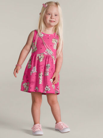 Vestido Infantil Feminino de Malha Estampa de Animais Rosa Fernanda ramos kids