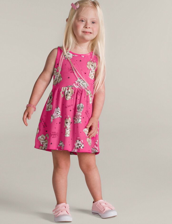 Vestido Infantil Feminino de Malha Estampa de Animais Rosa Fernanda ramos kids