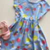 fernandaramoskids com br Vestido Infantil Feminino de Malha Estampa de Frutinhas Azul 1