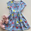 Vestido Infantil Feminino de Malha Estampa de Frutinhas Azul Fernanda Ramos Kids