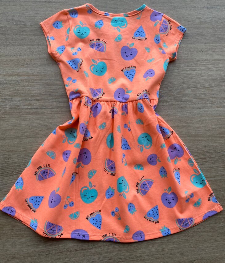 fernandaramoskids com br Vestido Infantil Feminino de Malha Estampa de Frutinhas Laranja 2
