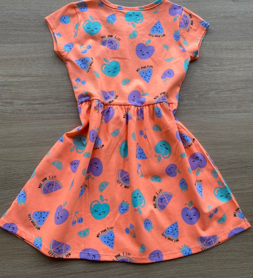 fernandaramoskids com br Vestido Infantil Feminino de Malha Estampa de Frutinhas Laranja 2