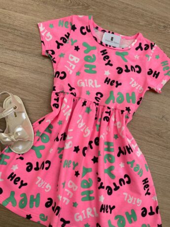 fernandaramoskids com br Vestido Infantil Feminino de Malha Estampado Pink Flúor 1
