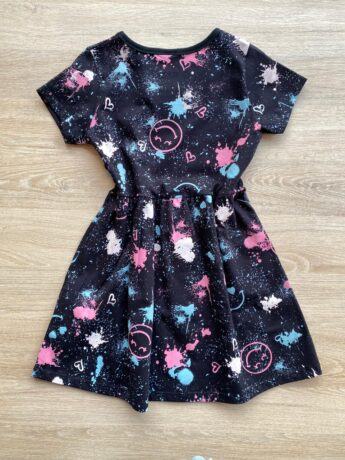 fernandaramoskids com br Vestido Infantil Feminino de Malha Estampado Preto 1