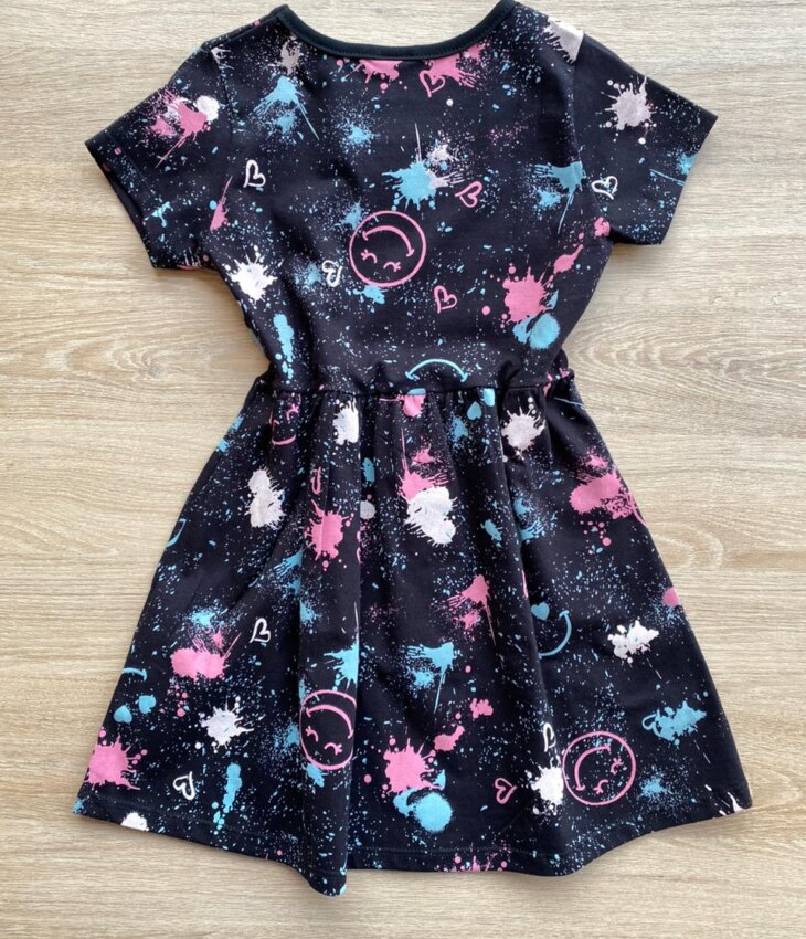fernandaramoskids com br Vestido Infantil Feminino de Malha Estampado Preto 1