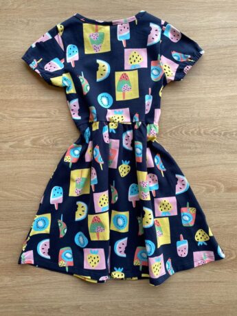 fernandaramoskids com br Vestido Infantil Feminino Estampa de Frutas e Sorvetes Azul Marinho 1