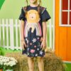 fernandaramoskids com br Vestido Infantil Feminino Estampa de Leão Azul Marinho 1