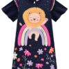 fernandaramoskids com br Vestido Infantil Feminino Estampa de Leão Azul Marinho 2