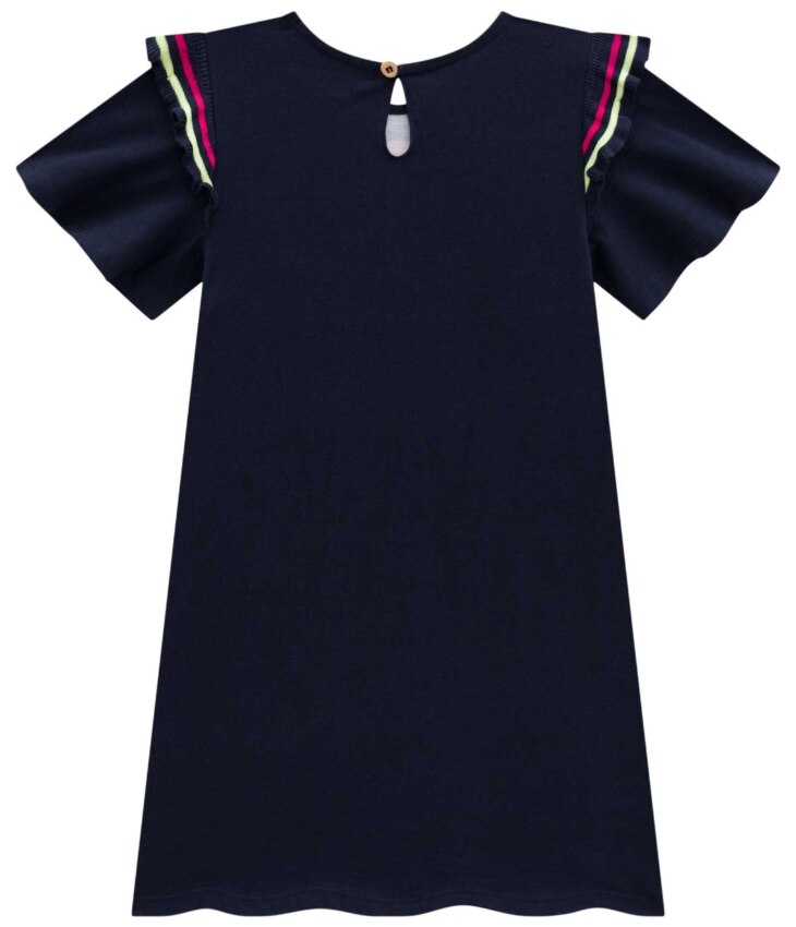 fernandaramoskids com br Vestido Infantil Feminino Estampa de Leão Azul Marinho 3