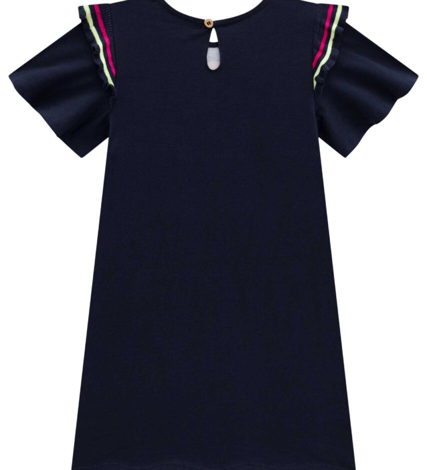 fernandaramoskids com br Vestido Infantil Feminino Estampa de Leão Azul Marinho 3