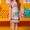 Vestido Infantil Feminino Estampa de Urso com Detalhe Rosa Fernanda ramos kids