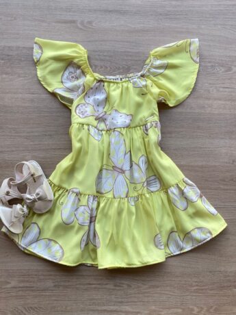 fernandaramoskids com br Vestido Infantil Feminino Estampado Fundo Amarelo 1