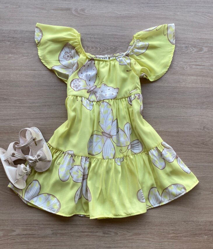 fernandaramoskids com br Vestido Infantil Feminino Estampado Fundo Amarelo 1