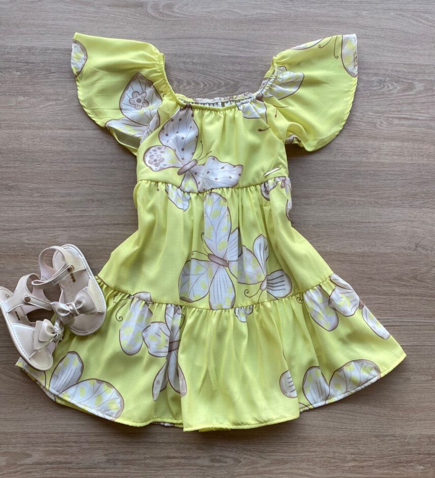 fernandaramoskids com br Vestido Infantil Feminino Estampado Fundo Amarelo 1