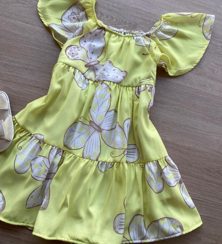 fernandaramoskids com br Vestido Infantil Feminino Estampado Fundo Amarelo 2