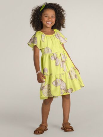 Vestido Infantil Feminino Estampado Fundo Amarelo Fernanda Ramos Kids