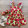 Vestido Infantil Feminino Estampado Verde com Faixa de Cabelo Fernanda Ramos Kids