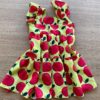 fernandaramoskids com br Vestido Infantil Feminino Estampado Verde com Faixa de Cabelo 2
