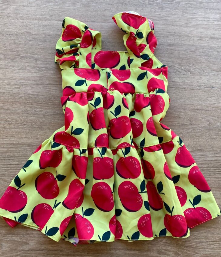 fernandaramoskids com br Vestido Infantil Feminino Estampado Verde com Faixa de Cabelo 2