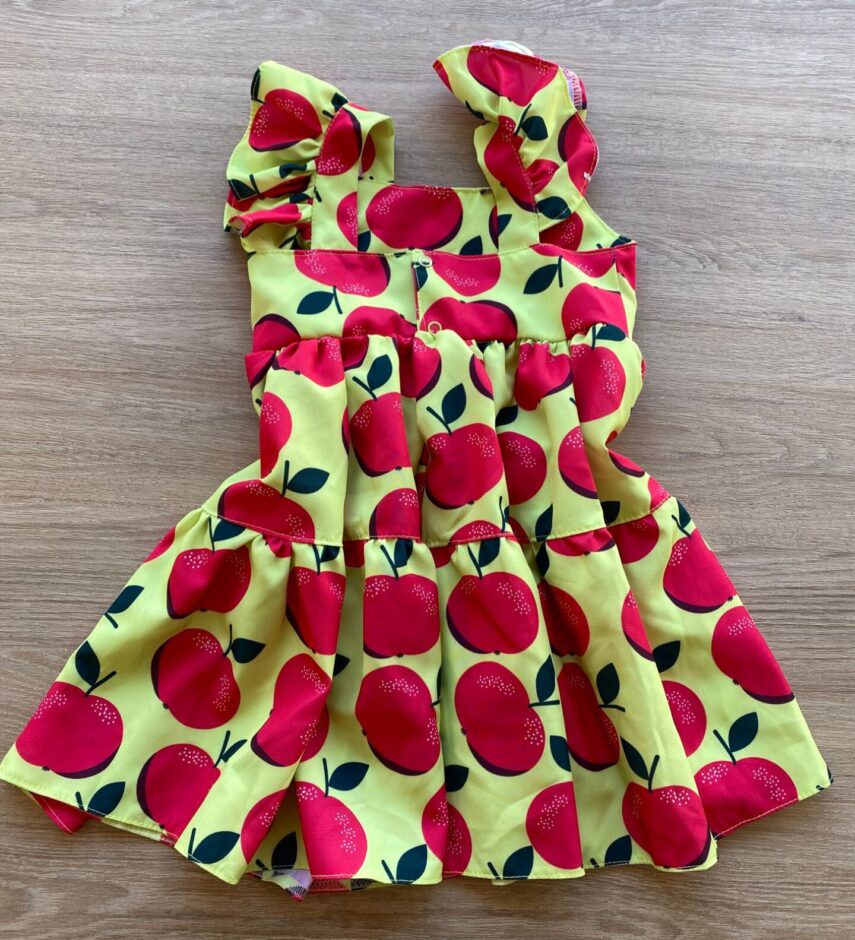 fernandaramoskids com br Vestido Infantil Feminino Estampado Verde com Faixa de Cabelo 2