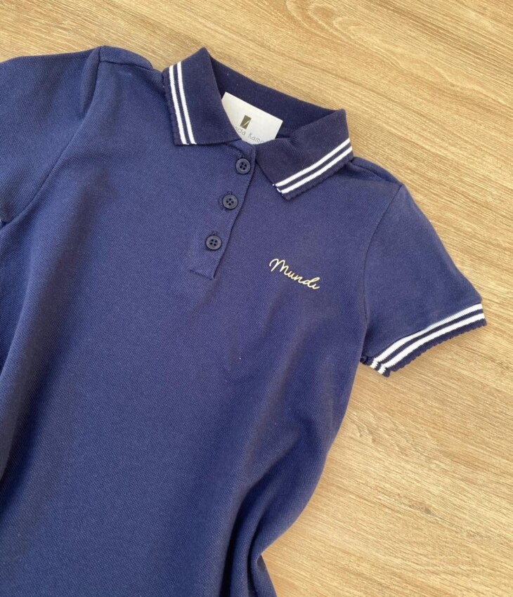 fernandaramoskids com br Vestido Infantil Feminino Gola Polo Malha Piquet Azul Marinho 1
