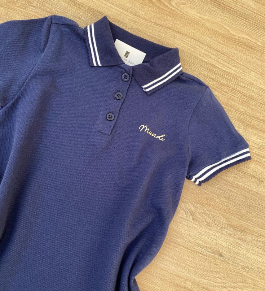 fernandaramoskids com br Vestido Infantil Feminino Gola Polo Malha Piquet Azul Marinho 1