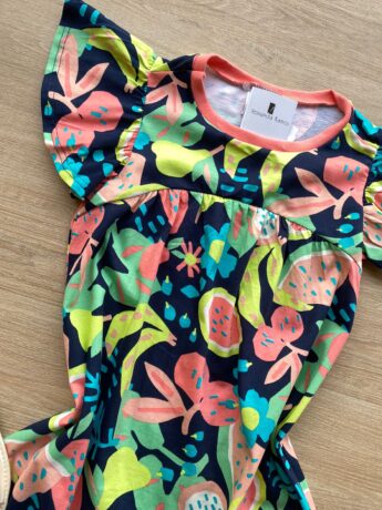 fernandaramoskids com br Vestido Infantil Feminino Linha A Estampado Fundo Azul Marinho 1
