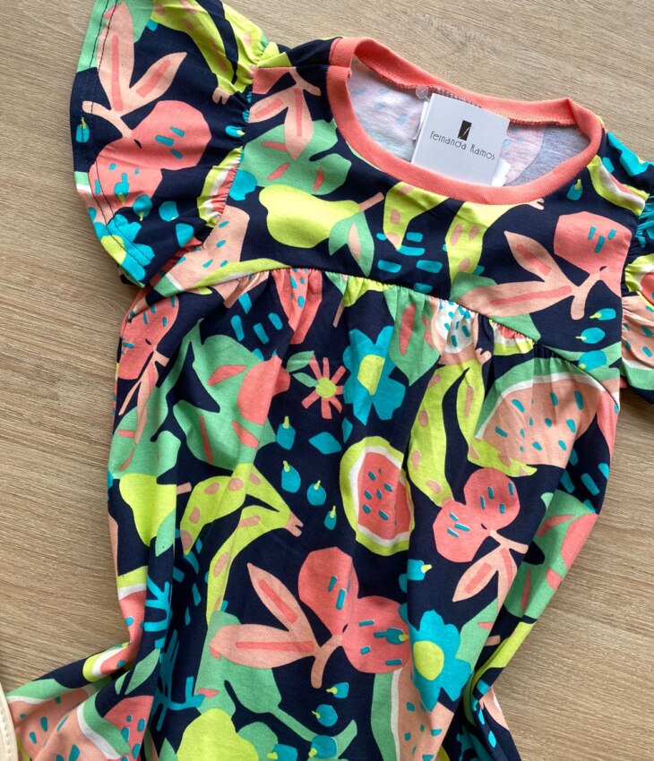 fernandaramoskids com br Vestido Infantil Feminino Linha A Estampado Fundo Azul Marinho 1