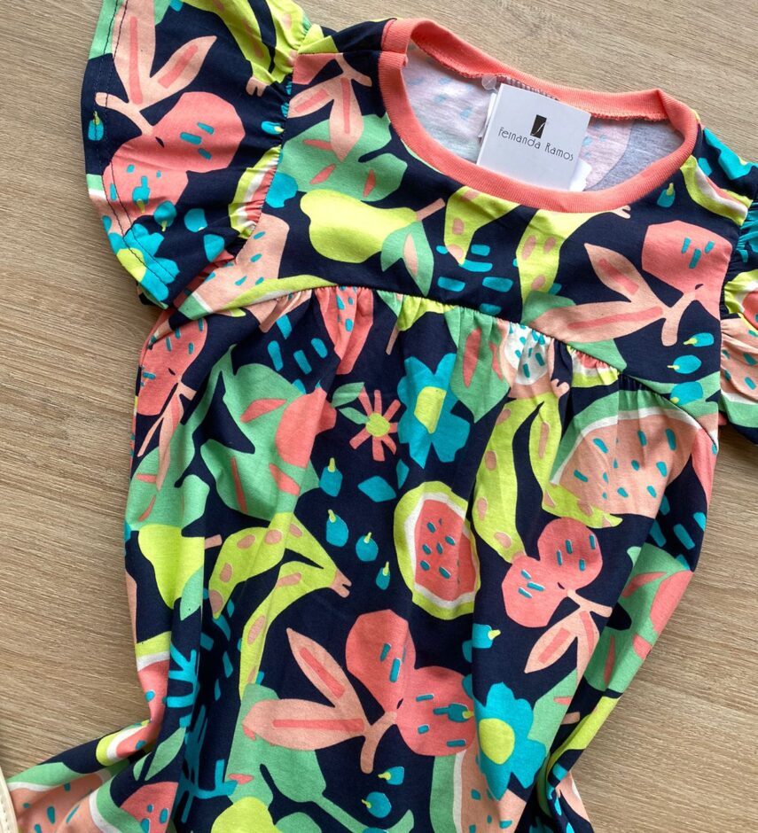 fernandaramoskids com br Vestido Infantil Feminino Linha A Estampado Fundo Azul Marinho 1