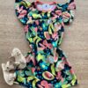 Vestido Infantil Feminino Linha A Estampado Fundo Azul Marinho Fernanda Ramos Kids