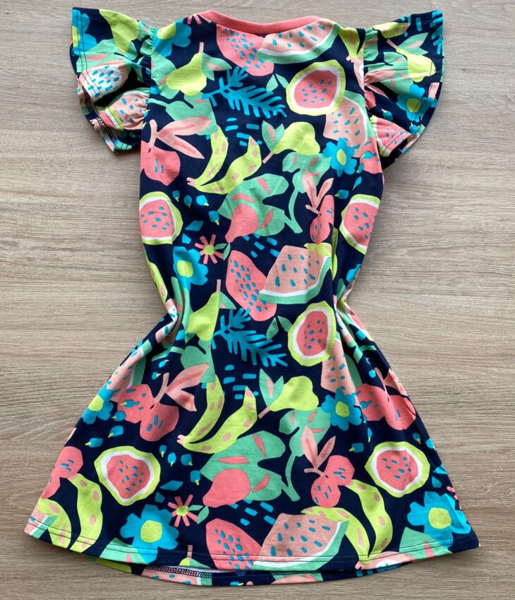 fernandaramoskids com br Vestido Infantil Feminino Linha A Estampado Fundo Azul Marinho 3