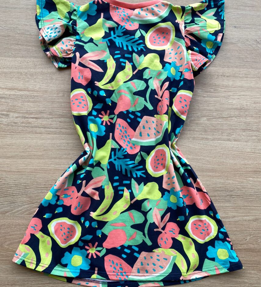 fernandaramoskids com br Vestido Infantil Feminino Linha A Estampado Fundo Azul Marinho 3