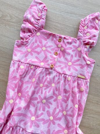 fernandaramoskids com br Vestido Infantil Feminino Manga com Babado Floral Rosa 1