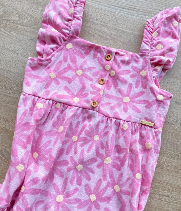 fernandaramoskids com br Vestido Infantil Feminino Manga com Babado Floral Rosa 1