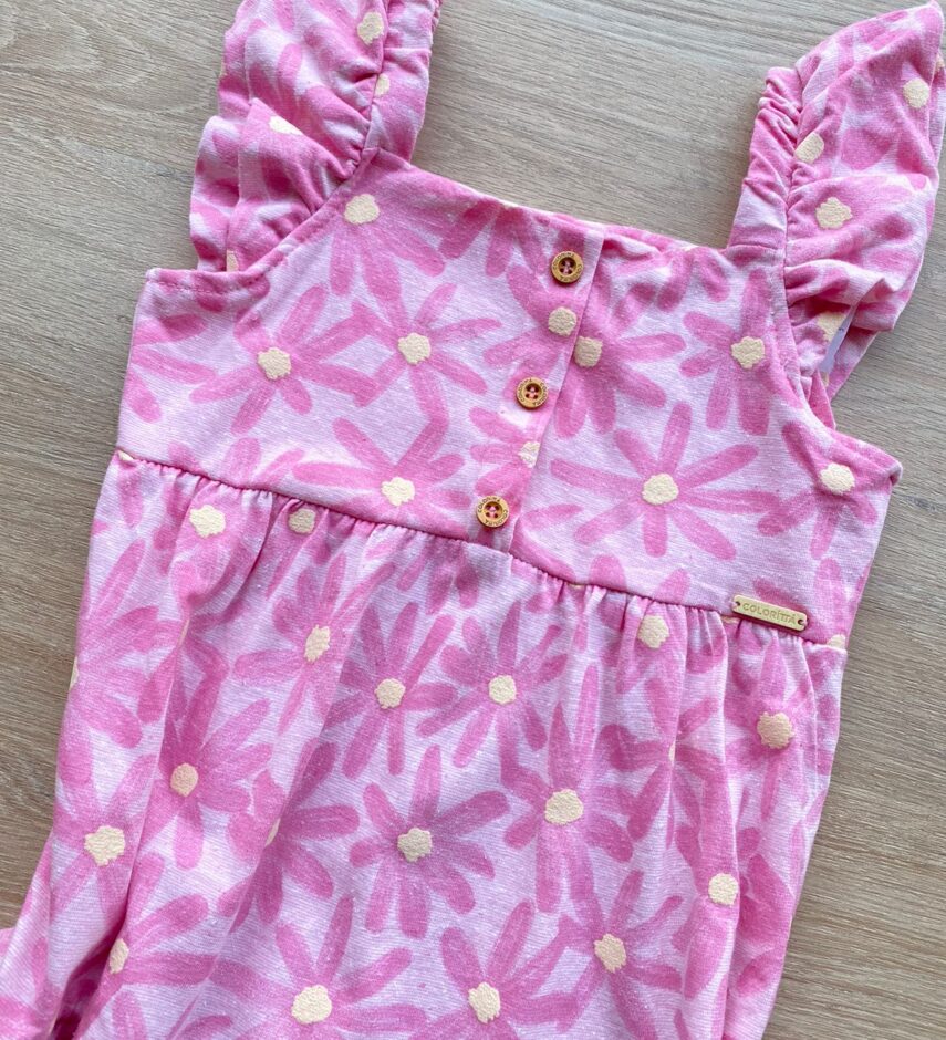fernandaramoskids com br Vestido Infantil Feminino Manga com Babado Floral Rosa 1