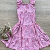 Vestido Infantil Feminino Manga com Babado Floral Rosa Fernanda Ramos Kids