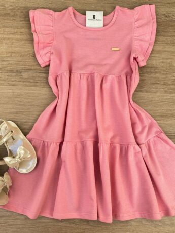 fernandaramoskids com br Vestido Infantil Feminino Manga com Babados Rosa 1