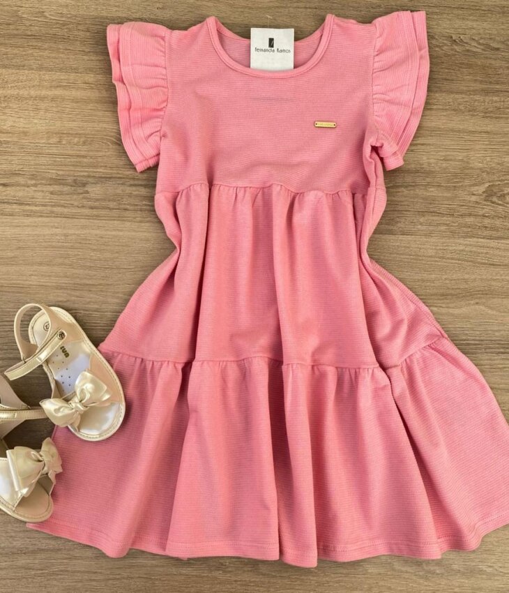 fernandaramoskids com br Vestido Infantil Feminino Manga com Babados Rosa 1