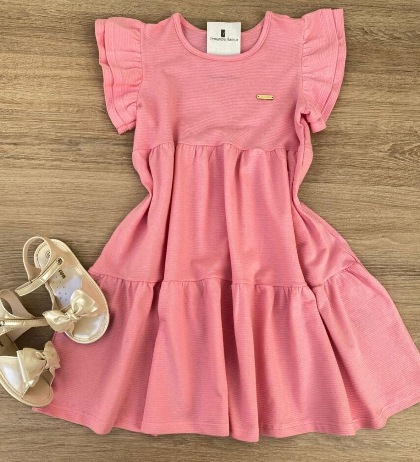 fernandaramoskids com br Vestido Infantil Feminino Manga com Babados Rosa 1