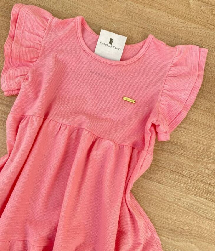 fernandaramoskids com br Vestido Infantil Feminino Manga com Babados Rosa 2